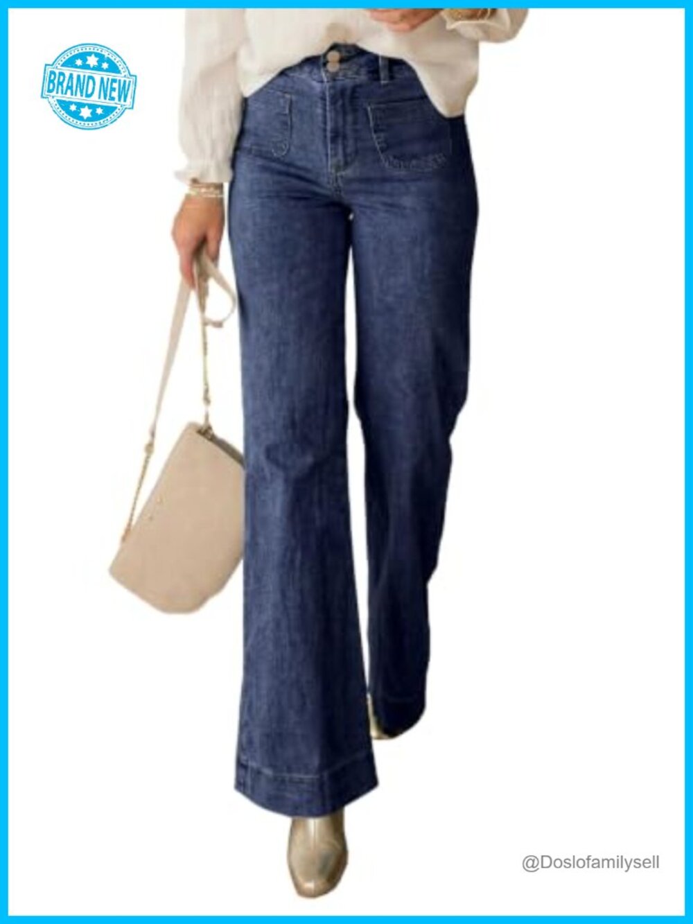 Wide Leg High Waisted Jeans Cotton Blend Tummy Control Work Casual